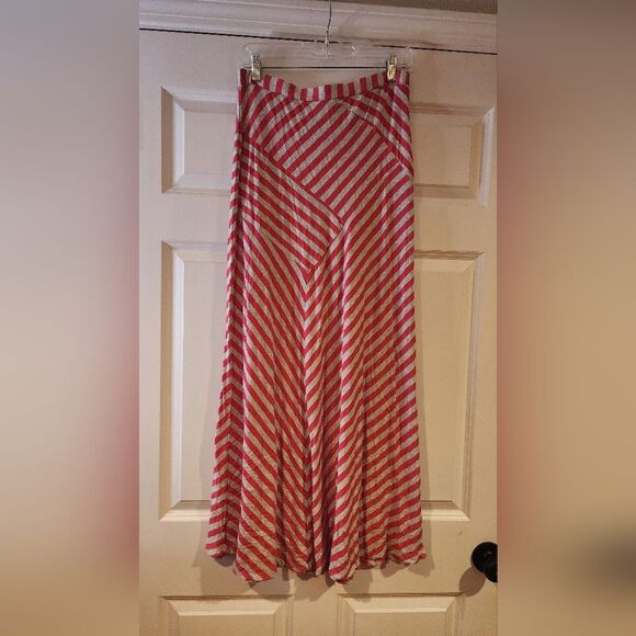 Design History stretchy pink and gray striped pull on maxi skirt M - Picture 1 of 4